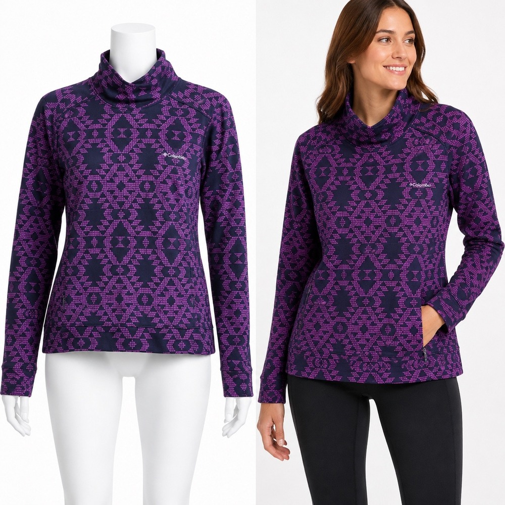 Columbia Pullover Women XS Purple Geometric Mock Neck Active Base Layer Top